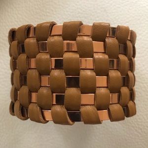Leather and Bronze woven cuff bracelet. Milor of  Italy.